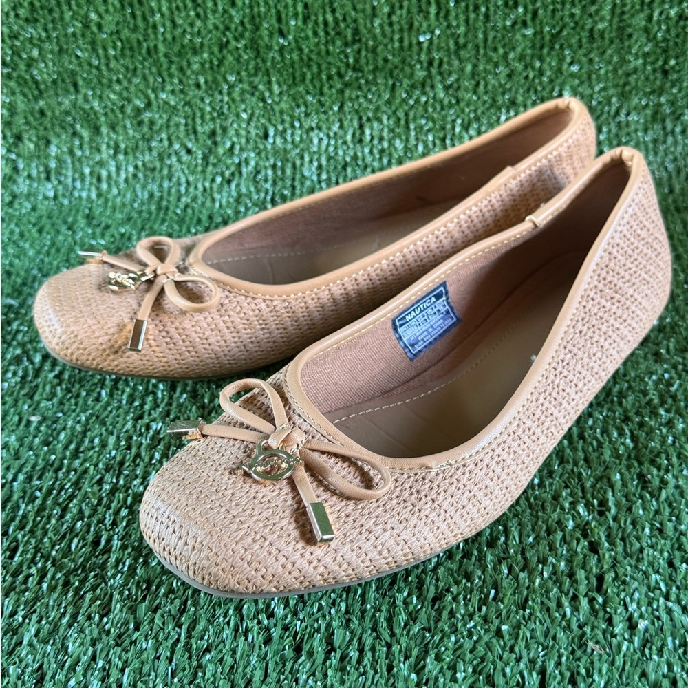 Nautica Tan Woven Loafers with Bow